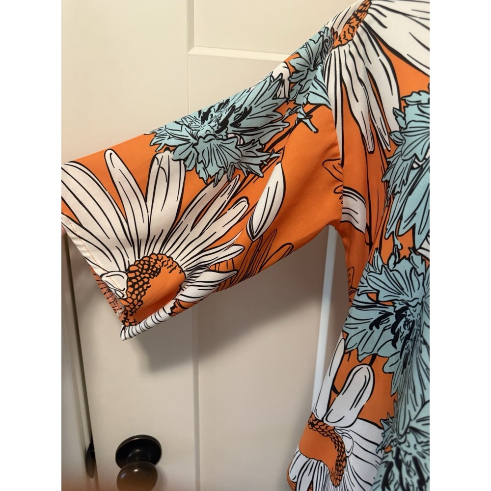 Sucrefas Floral Orange Blouse Front Tie Medium - Picture 2 of 6